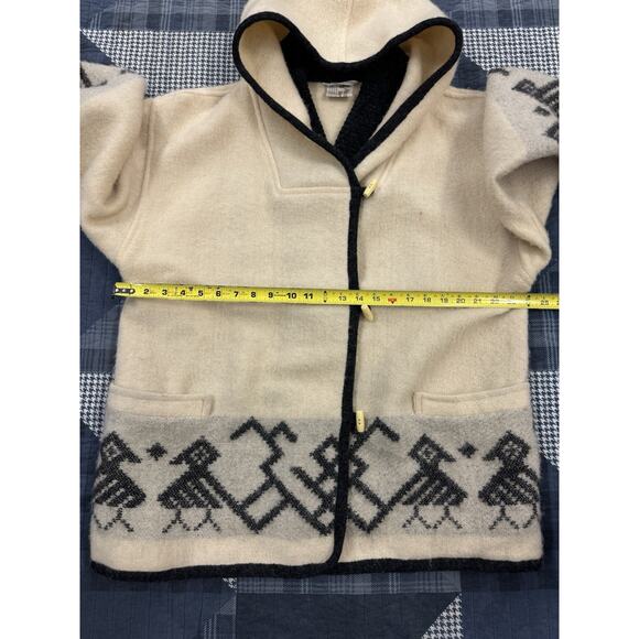 Vintage 90s Alafoss Icelandic Sweater Ivory‎ Charcoal Gray Hooded Wool Mens Sz M - Picture 7 of 10